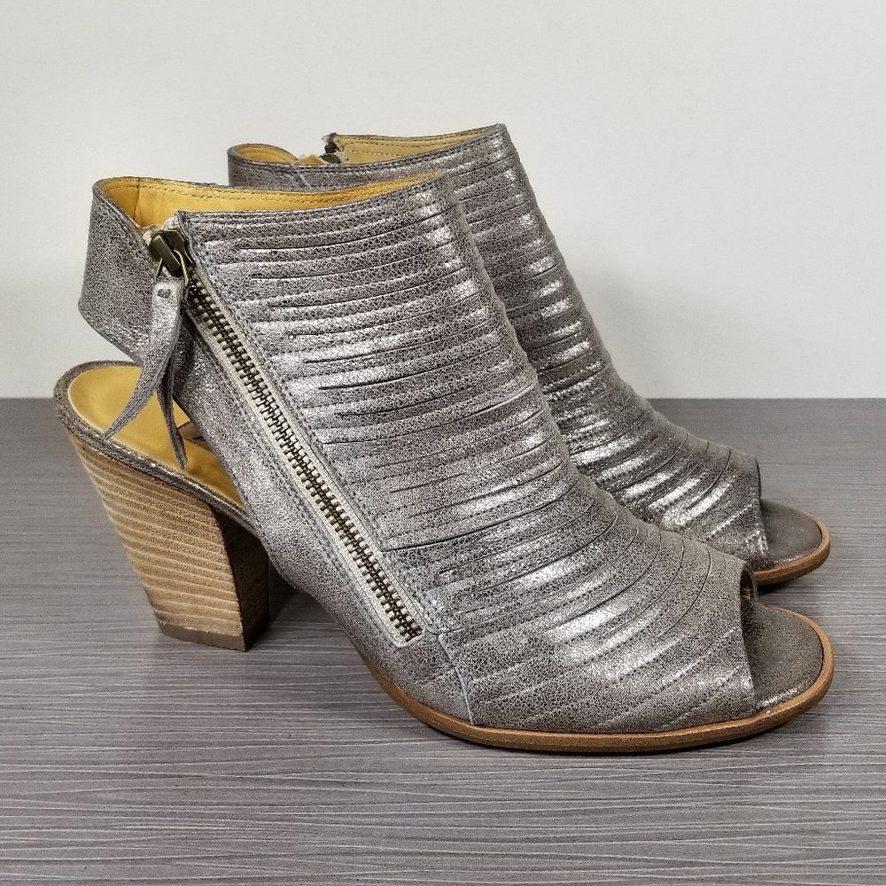 Paul Green Cayanne Peep Toe Booties, Silver Snake Embossed Leather Womens Size 9